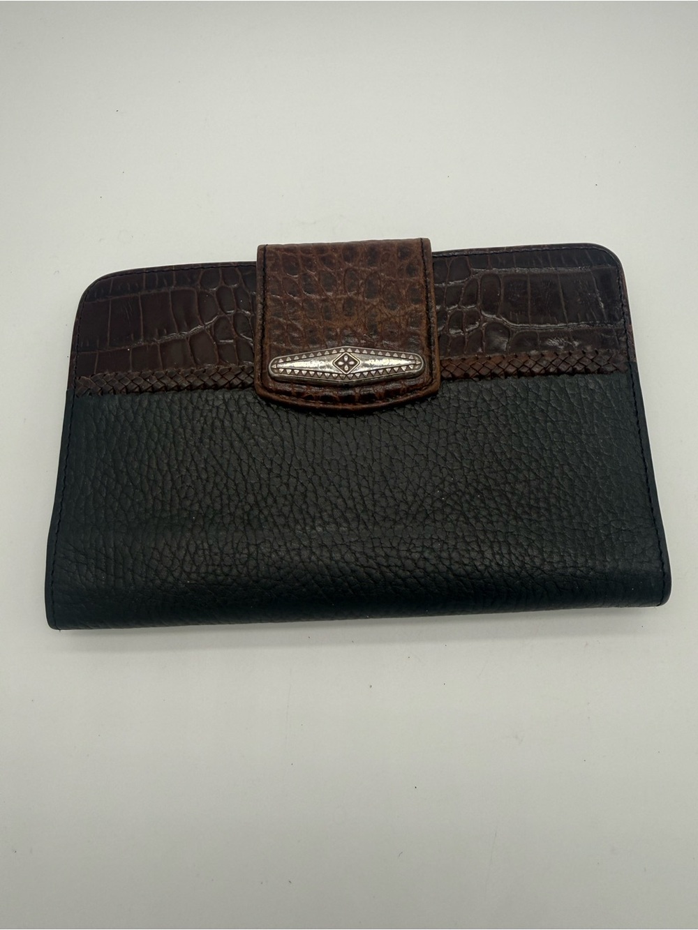 Vintage Brighton Two Tone Leather Croc Embossed Checkbook Bifold Wallet GUC